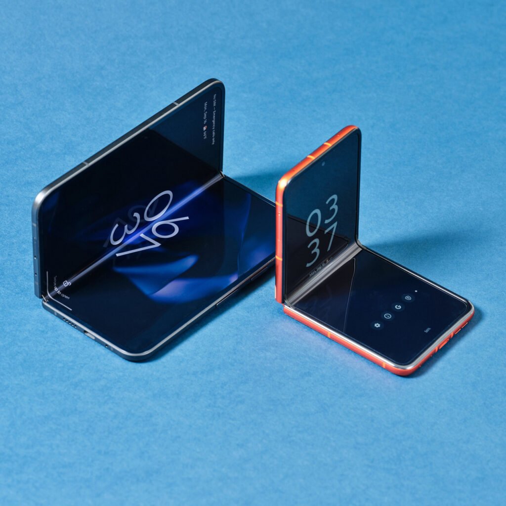 Mockup of next-generation foldable smartphones with improved durability and multitasking features.