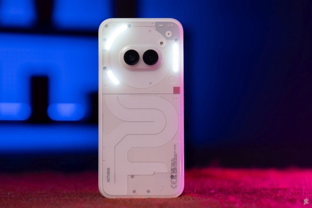 Nothing Phone (2a) with its transparent design, MediaTek processor, and unique Glyph interface.
