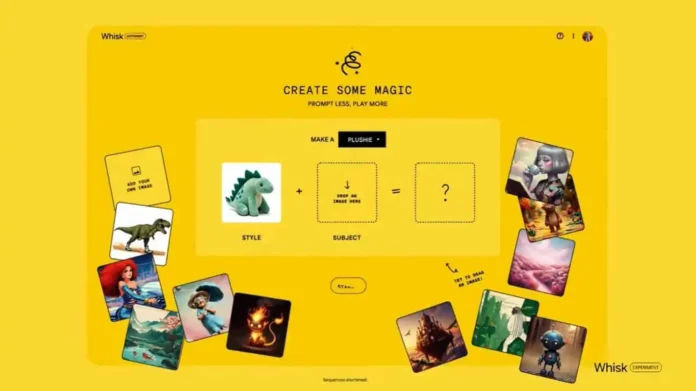 Google’s Whisk tool interface demonstrating AI-powered image generation using uploaded photos instead of text prompts, showcasing creative possibilities in design and content creation.
