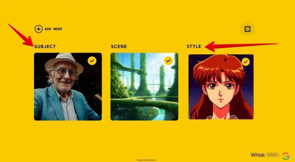 Google’s Whisk tool interface demonstrating AI-powered image generation using uploaded photos instead of text prompts, showcasing creative possibilities in design and content creation.
