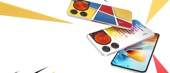 Nubia Music 2 smartphone showcasing its unique audio features, including DTS:X Ultra surround sound, three integrated speakers, and a traditional 3.5mm headphone jack.