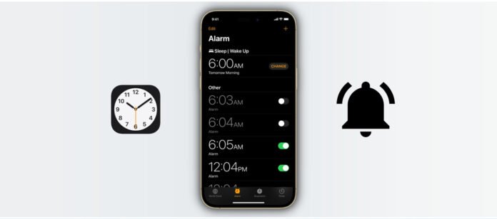 iPhone placed on a bedside table with the alarm screen visible, symbolizing issues with the alarm app reported by users.